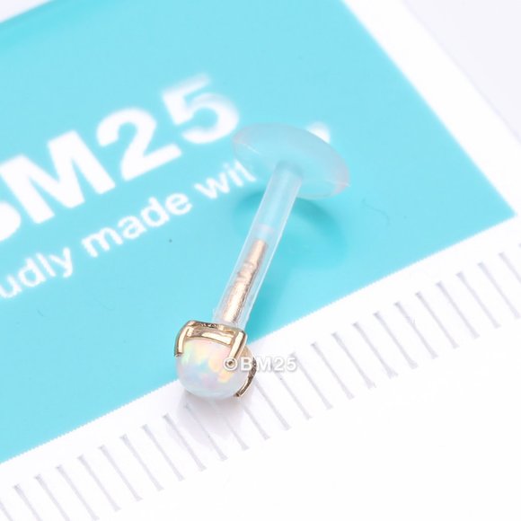 14 Karat Gold Fire Opal Prong Set Top Bio-Flex Labret - Picture 2 of 2